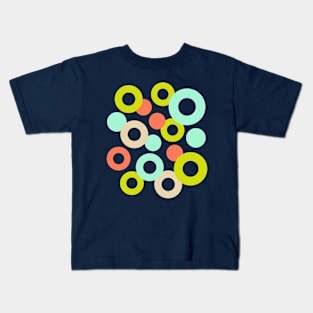 DROPS Polka Dots Rings Geometric Mid-Century Abstract in Retro Green Mint Orange Cream Midnight Blue - UnBlink Studio by Jackie Tahara Kids T-Shirt